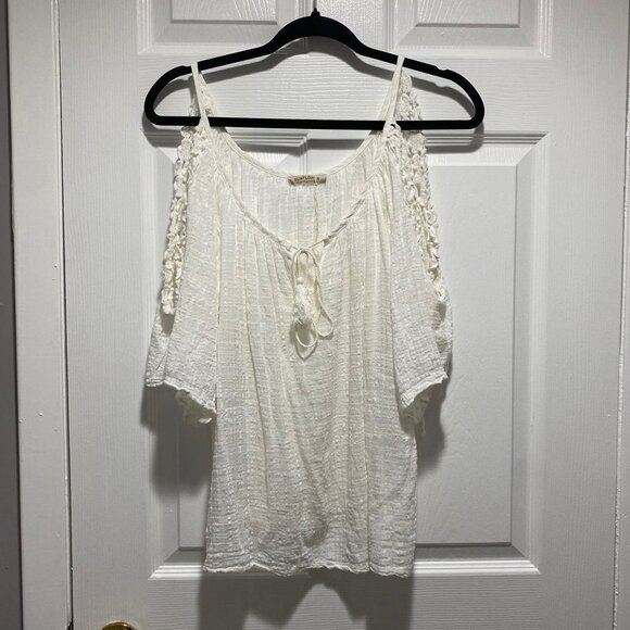 Sunflower Cold Shoulder Women's Top Light Weight Linen Size M ~Made In Italy - Picture 1 of 6